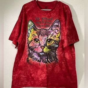 The Mountain cat shirt “I’d Spend All 9 Lives With You” red tie dye tee shirt
